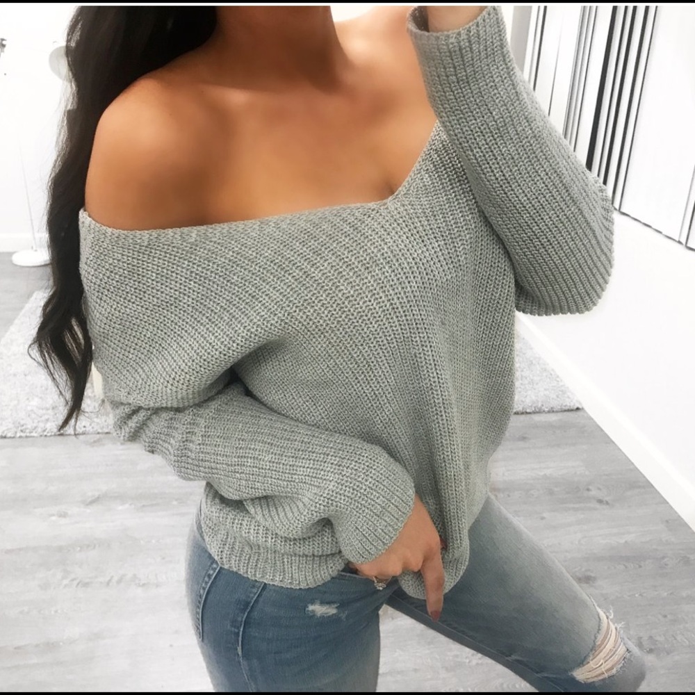 grey twisted back sweater